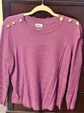 Pulse Mauve Long-Sleeve Knit Top with Gold Shoulder Buttons